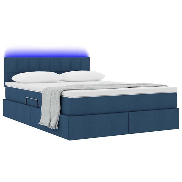 vidaXL Cama com arruma&ccedil;&atilde;o e LED com colch&atilde;o Azul 140 x 200 cm tecido