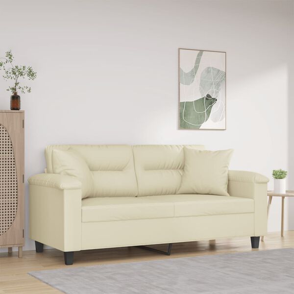 vidaXL Sof&aacute; 2 lugares + almofadas decorativas 140cm couro artif. creme