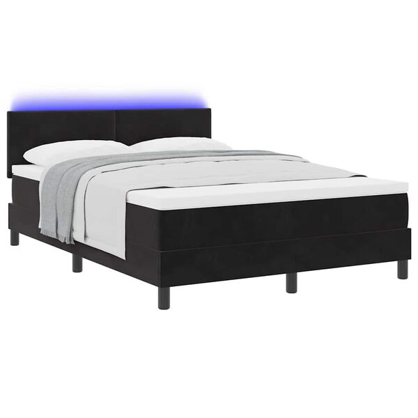 vidaXL Cama Box Spring LED com colch&atilde;o Preto 140 x 200 cm Veludo