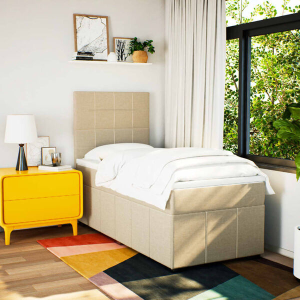 vidaXL Cama com molas/colch&atilde;o 80x200 cm tecido cor cr&egrave;me