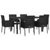 vidaXL 7 pcs conjunto de jantar p/ jardim c/ almofad&otilde;es vime PE preto
