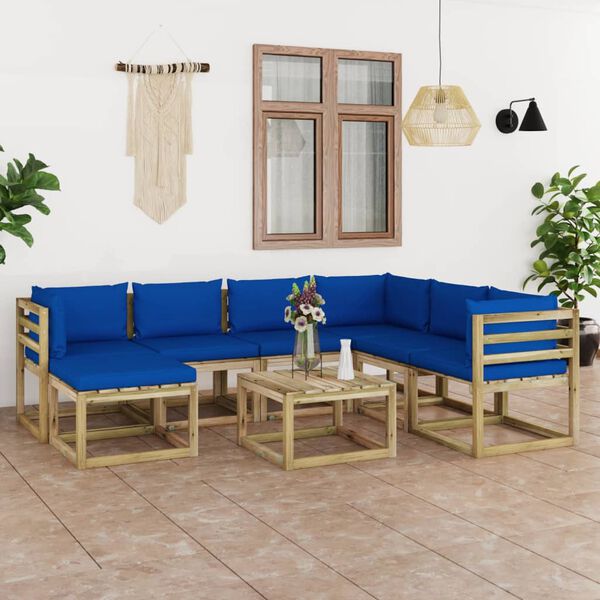 vidaXL Conj. lounge de jardim 8 pcs com almofad&otilde;es pinho impregnado