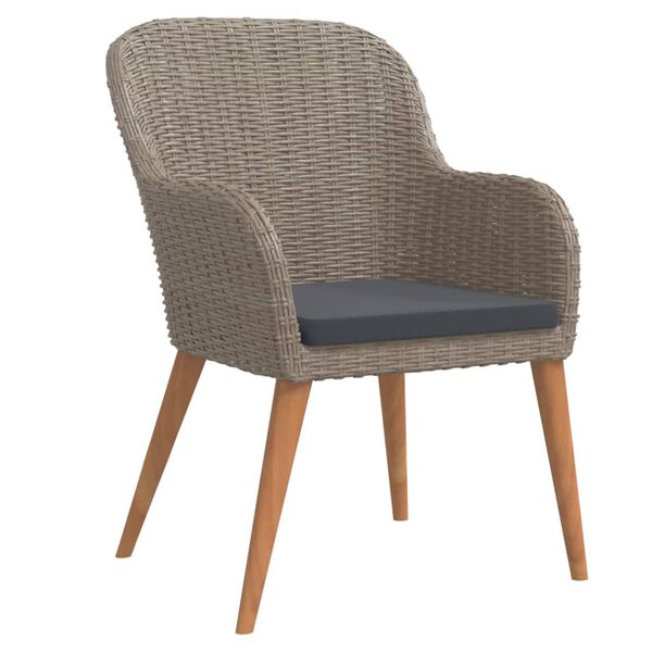 vidaXL 5 pcs conjunto de jantar p/ jardim c/ almofadões castanho