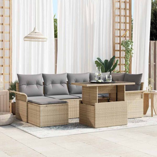 vidaXL Conjunto de Sof&aacute; de Jardim 7 pcs Bege Rattan Sint&eacute;tico