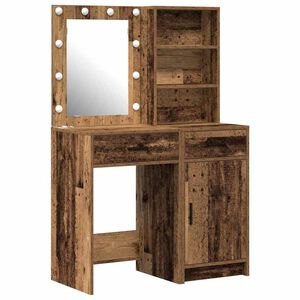vidaXL Conjunto de Mesa de Maquiagem com LED 2 pcs Madeira antiga