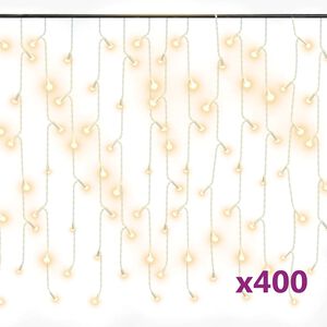 vidaXL Cortina luzes pingente gelo 10m 400 LED 8 fun&ccedil;&otilde;es branco quente
