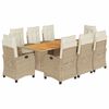 vidaXL 9 pcs conjunto de jantar p/ jardim com almofad&otilde;es vime PE bege