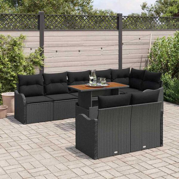 vidaXL Conjunto de Sof&aacute; de Jardim 9 pcs Preto Rattan Sint&eacute;tico