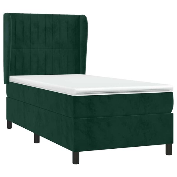 vidaXL Cama com molas/colch&atilde;o 80x200 cm veludo verde-escuro