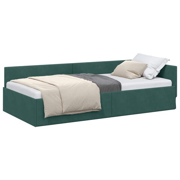 vidaXL Estrutura de Cama de Canto Verde Escuro 90 cm x 200 cm Veludo