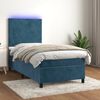 vidaXL Cama box spring c/ colch&atilde;o/LED 80x200 cm veludo azul-escuro