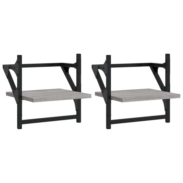 vidaXL Prateleiras de parede c/ barras 2 pcs 30x25x30 cm cinza sonoma
