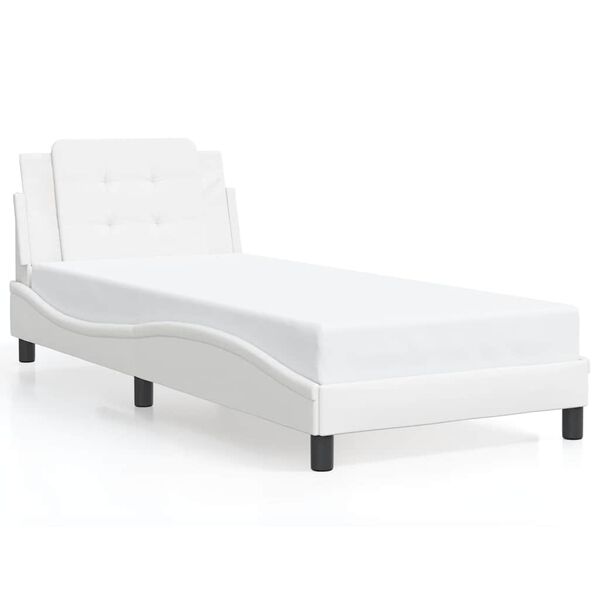 vidaXL Estrutura de cama sem colch&atilde;o Zadar couro artificial 90x190cm branco
