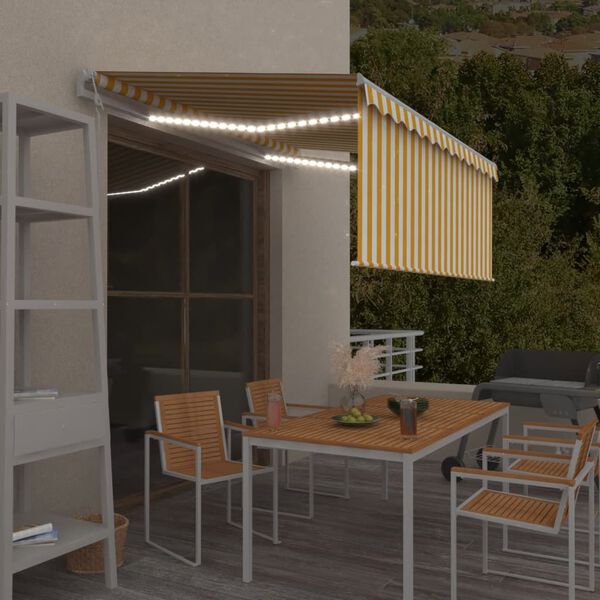vidaXL Toldo autom. c/ estore/LED/sensor vento 3x2,5m amarelo/branco