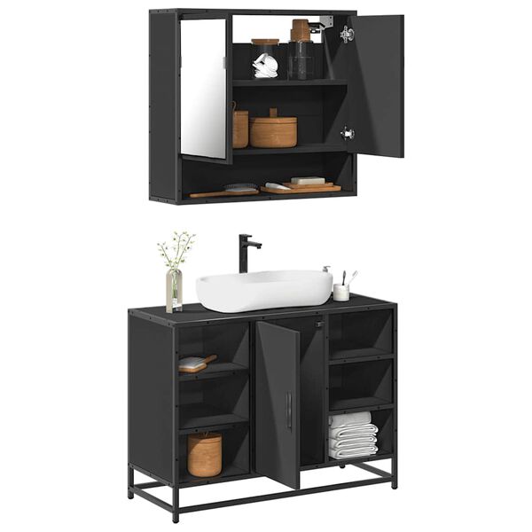 vidaXL 2 pcs conjunto m&oacute;veis casa de banho derivados de madeira preto