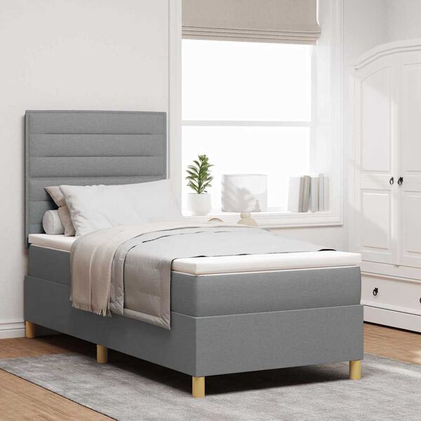 vidaXL Cama Box com colch&atilde;o Cinzento-claro 90 x 190 cm tecido