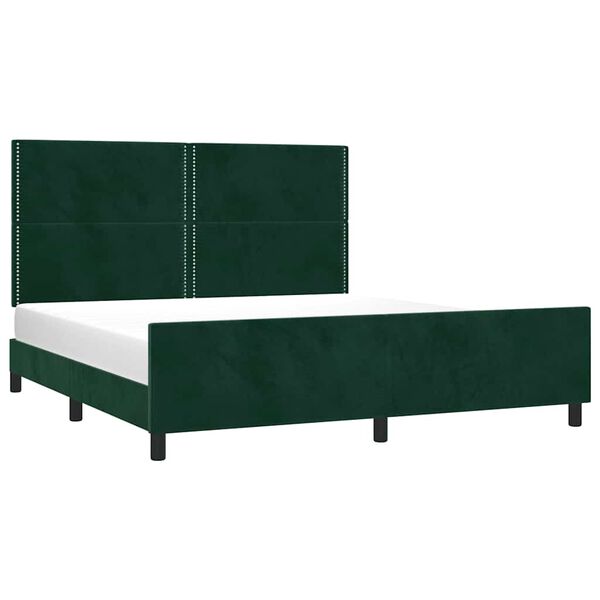 vidaXL Estrutura de cama c/ cabeceira 180x200 cm veludo verde-escuro