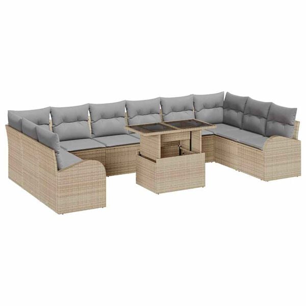 vidaXL Conjunto de Sof&aacute; de Jardim 11 pcs Bege Rattan Sint&eacute;tico