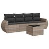 vidaXL 5 pcs conj. sof&aacute;s jardim c/ almofad&otilde;es vime PE cinzento-claro
