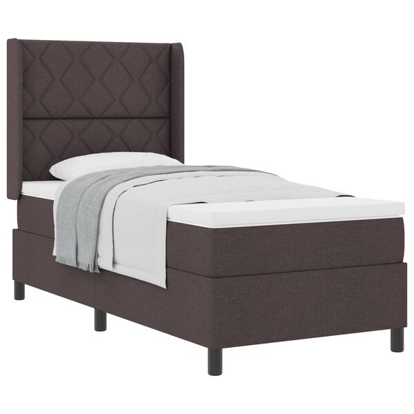 vidaXL Cama Box com colch&atilde;o Castanho escuro 100 x 200 cm tecido