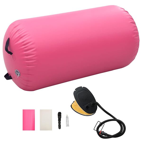 vidaXL Rolo de gin&aacute;stica/yoga insufl&aacute;vel com bomba 120x90 cm PVC rosa