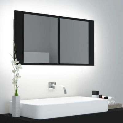 vidaXL Armário espelhado casa de banho LED 90x12x45 cm acrílico preto