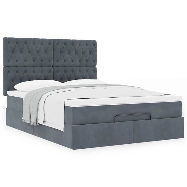 vidaXL Estrutura cama otomana com colch&otilde;es 140x190cm cinzento escuro
