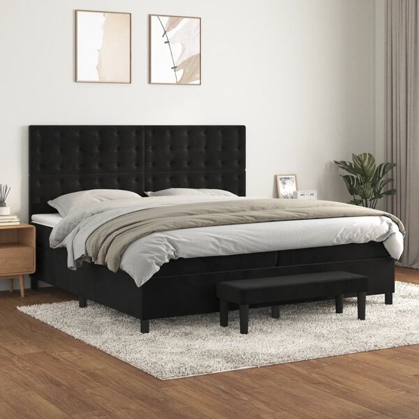 vidaXL Cama com molas/colch&atilde;o 200x200 cm veludo preto