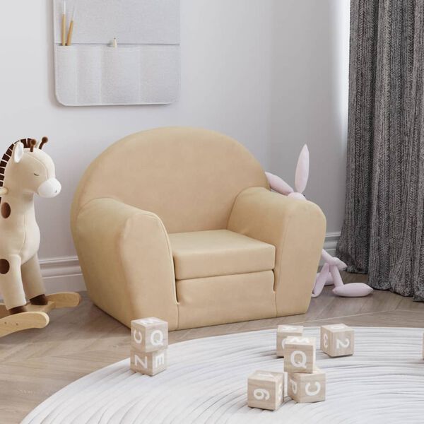 vidaXL Sof&aacute;-cama infantil pel&uacute;cia macia cor creme