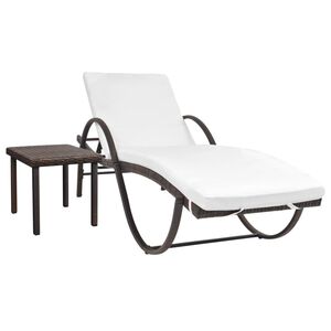 vidaXL Espregui&ccedil;adeira com almofad&atilde;o e mesa vime PE castanho