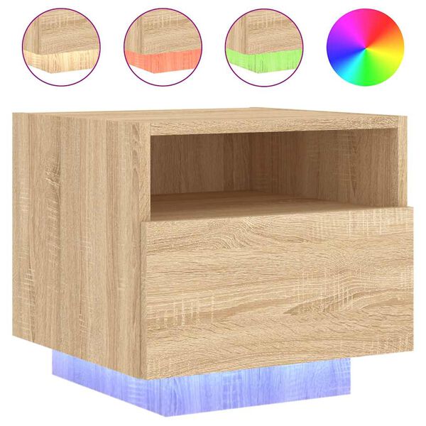 vidaXL Mesa de cabeceira com luzes LED 40x39x37 cm carvalho sonoma