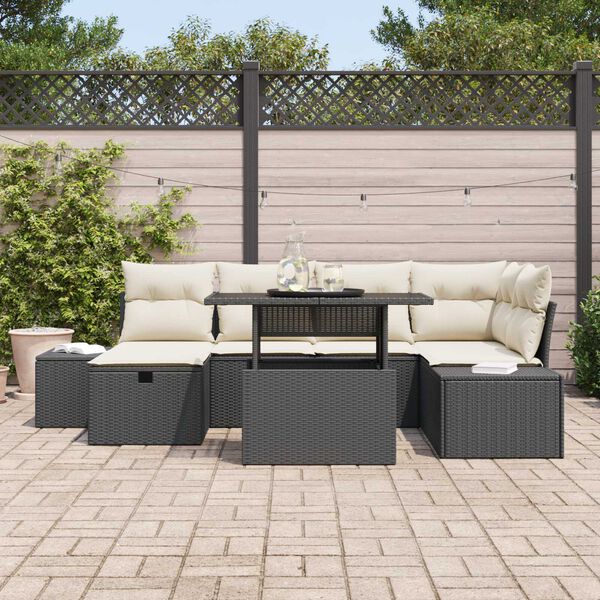 vidaXL Conjunto de Sof&aacute; de Jardim 7 pcs Preto vime PE