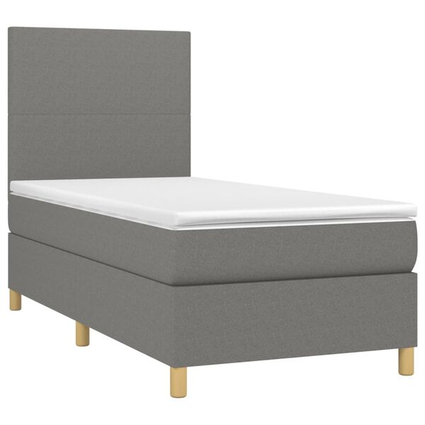 vidaXL Cama box spring c/ colch&atilde;o e LED 90x190 cm tecido cinza-escuro