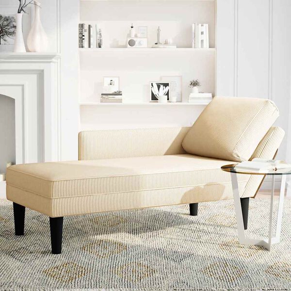 vidaXL Chaise lounge com almofada tecido corduroy creme