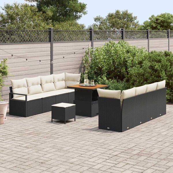 vidaXL Conjunto de Sof&aacute; de Jardim Preto e Creme 80 x 80 x 71 cm