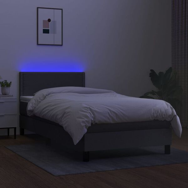 vidaXL Cama box spring c/ colch&atilde;o e LED 80x200 cm tecido cinza-escuro