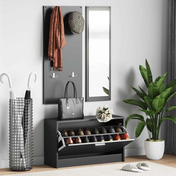 vidaXL Conjunto de sapateira 3 em 1 derivados madeira preto