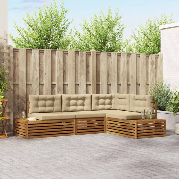 vidaXL Conjunto de Sof&aacute;s para Exterior 4 Pe&ccedil;a Natural e Bege