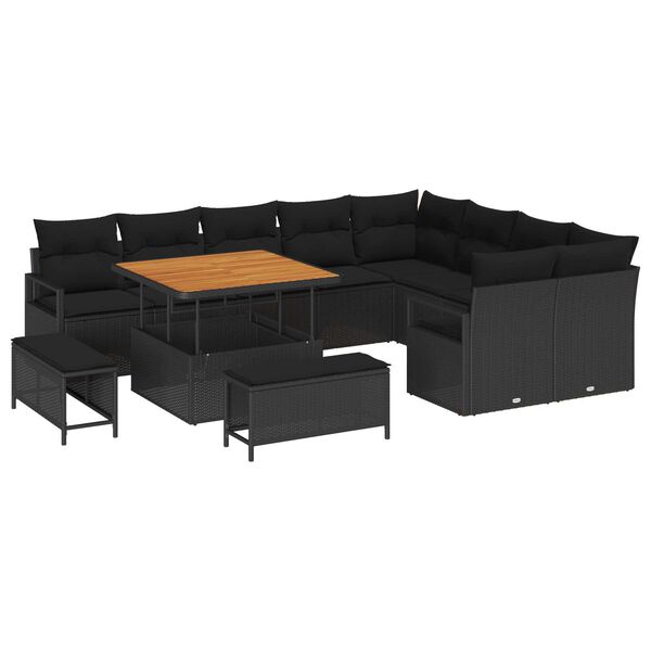 vidaXL Conjunto de Sof&aacute; de Jardim com almofada 12 pcs Preto