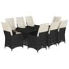 vidaXL 9 pcs conjunto de jantar p/ jardim c/ almofad&otilde;es vime PE preto