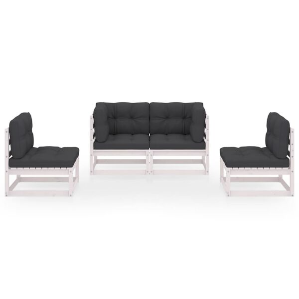 vidaXL 4 pcs conjunto lounge de jardim com almofad&otilde;es pinho maci&ccedil;o