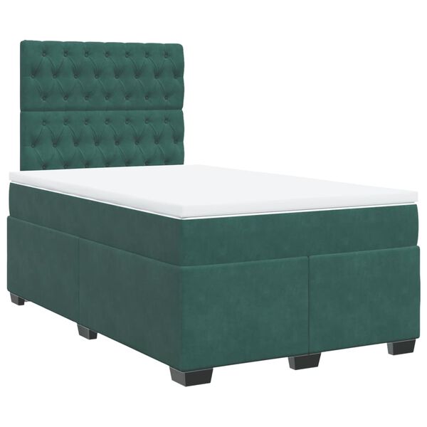 vidaXL Cama boxspring com colchão 120x200 cm veludo verde-escuro