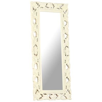 vidaXL Espelho esculpido à mão 110x50 cm mangueira maciça branco