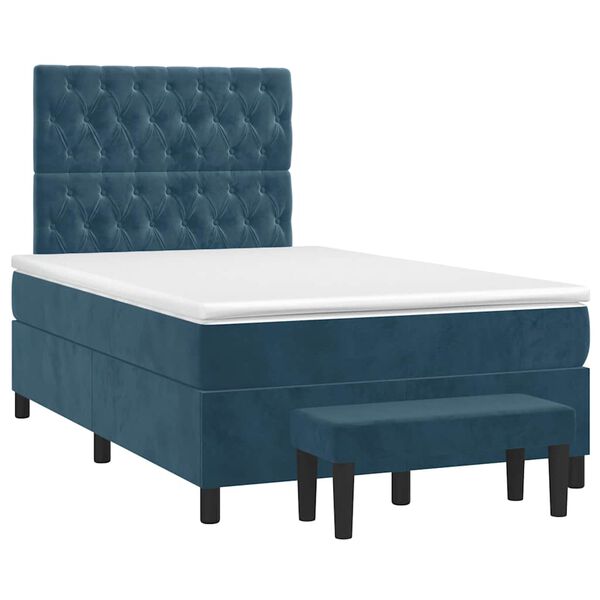 vidaXL Cama boxspring com colch&atilde;o 120x200 cm veludo azul-escuro