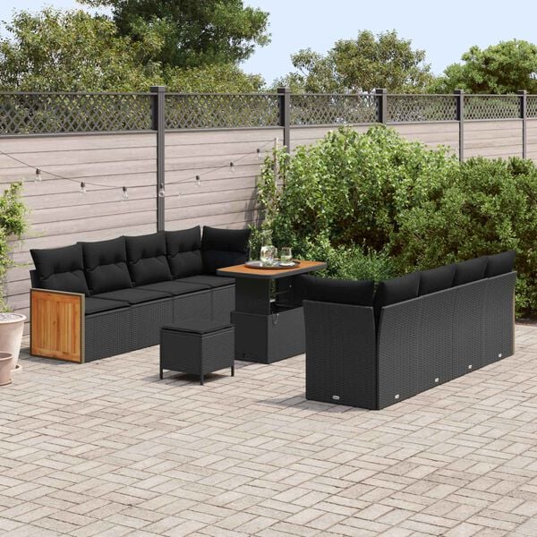 vidaXL Conjunto de Sof&aacute; de Jardim com almofada 11 pcs Preto