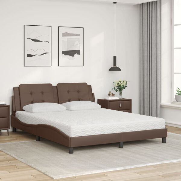 vidaXL Cama com colch&atilde;o Zadar 160x200 cm couro artificial castanho
