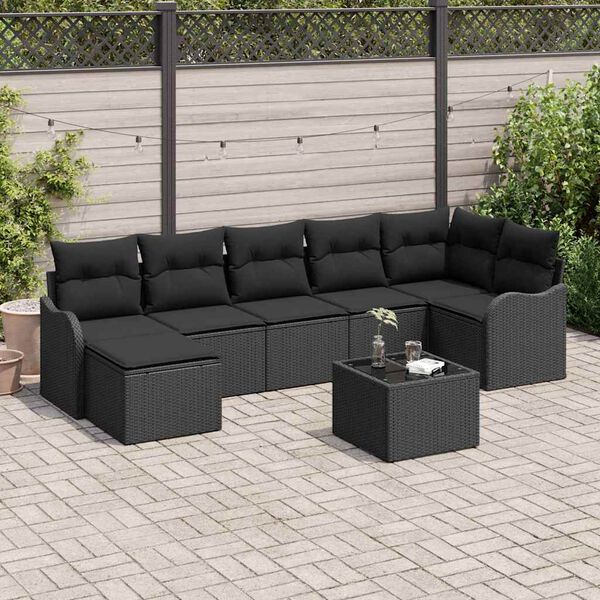 vidaXL Conjunto de Sof&aacute; de Jardim 8 pcs Preto Rattan Sint&eacute;tico