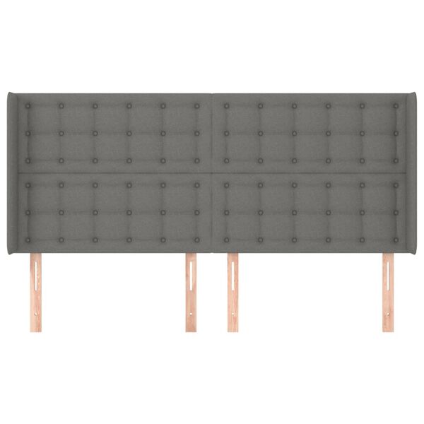 vidaXL Cabeceira cama c/ abas tecido 163x16x118/128 cm cinzento-escuro