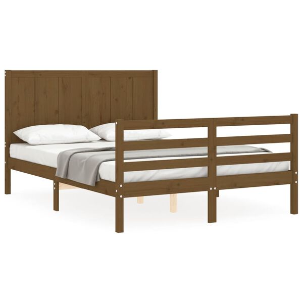 vidaXL Estrutura cama cabeceira 140x190 cm madeira maci&ccedil;a castanho-mel