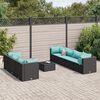 vidaXL 8 pcs conjunto lounge de jardim c/ almofad&otilde;es vime PE preto